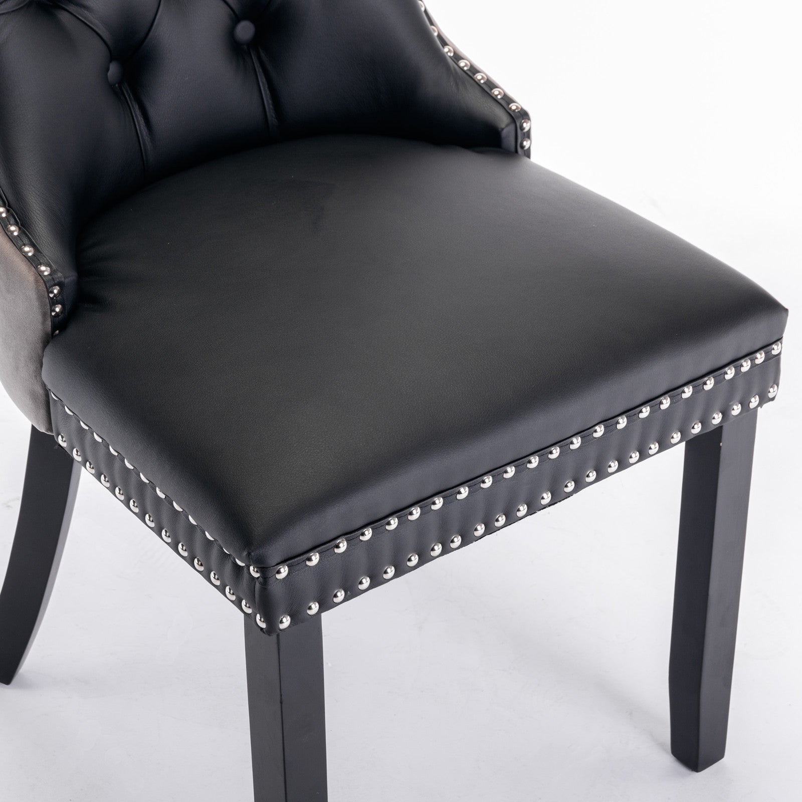 Tufted Solid Wood PU Upholstered Dining Chair with Wood Legs (Set of 2)