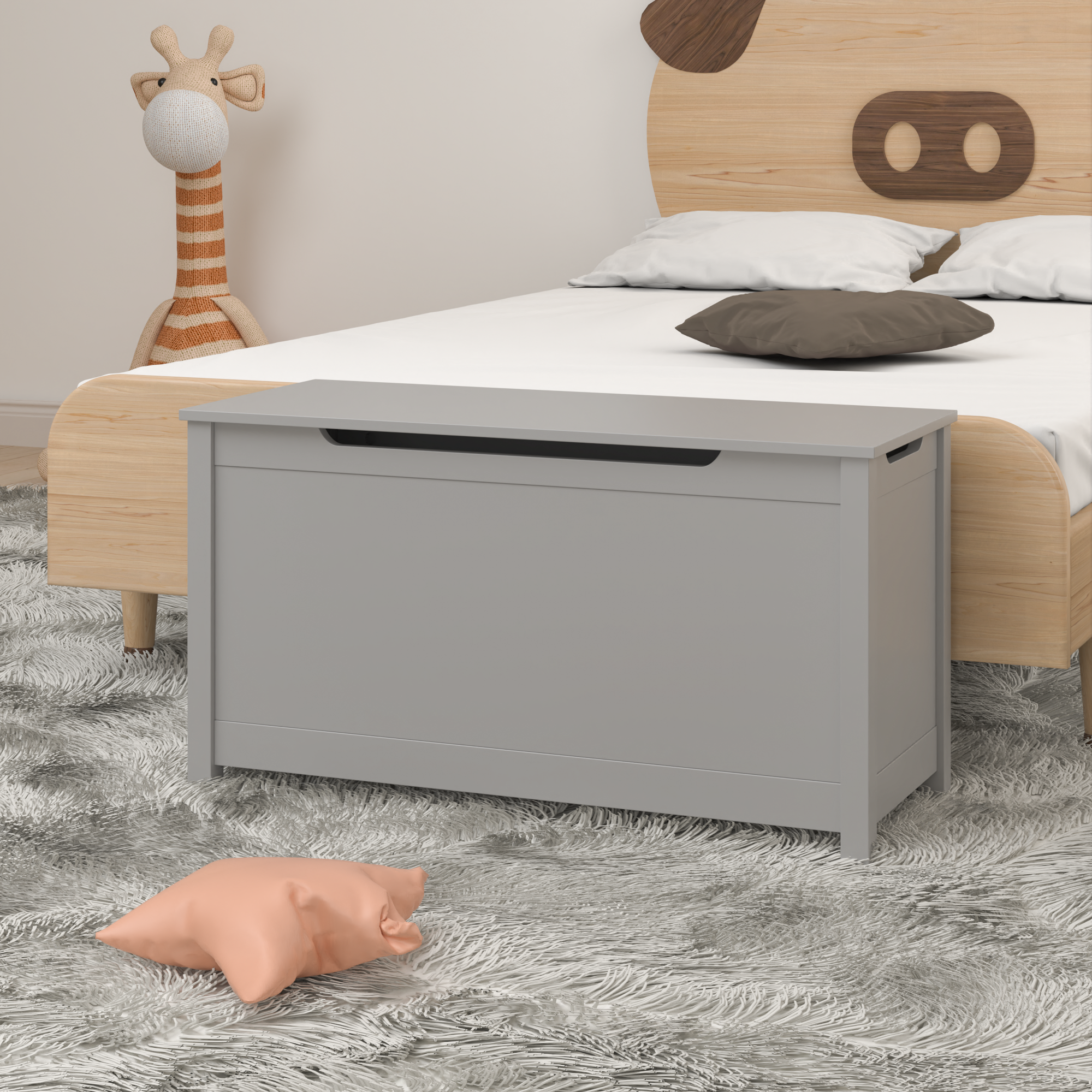 Kids Wooden Toy Box Storage with Safety Hinged Lid for Ages 2+