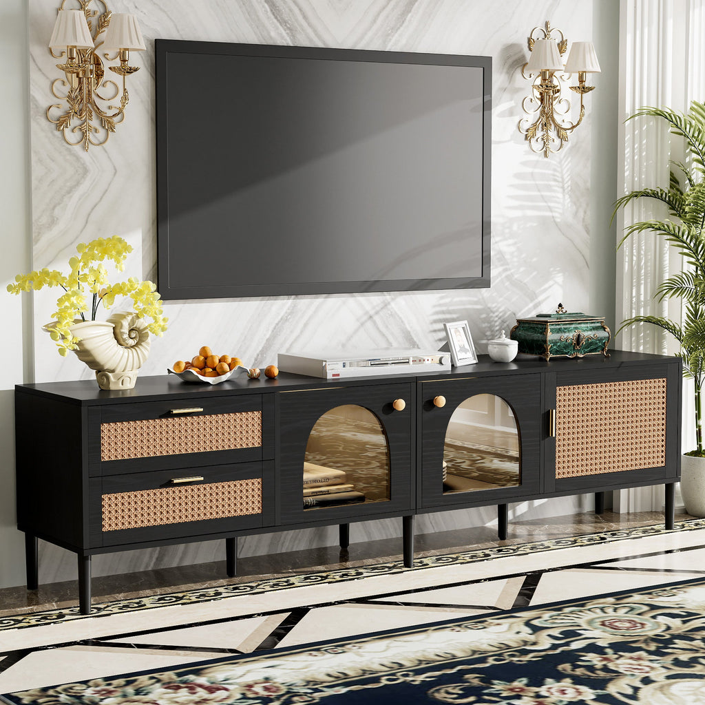 70" Rattan LED Light Entertainment TV Stand