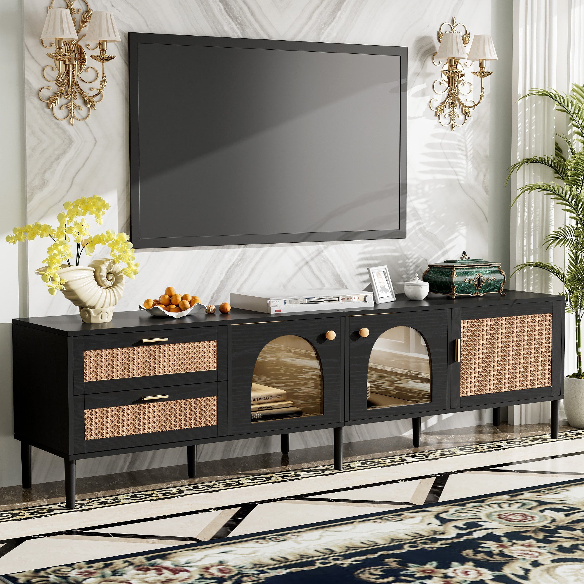 70" Rattan LED Light Entertainment TV Stand