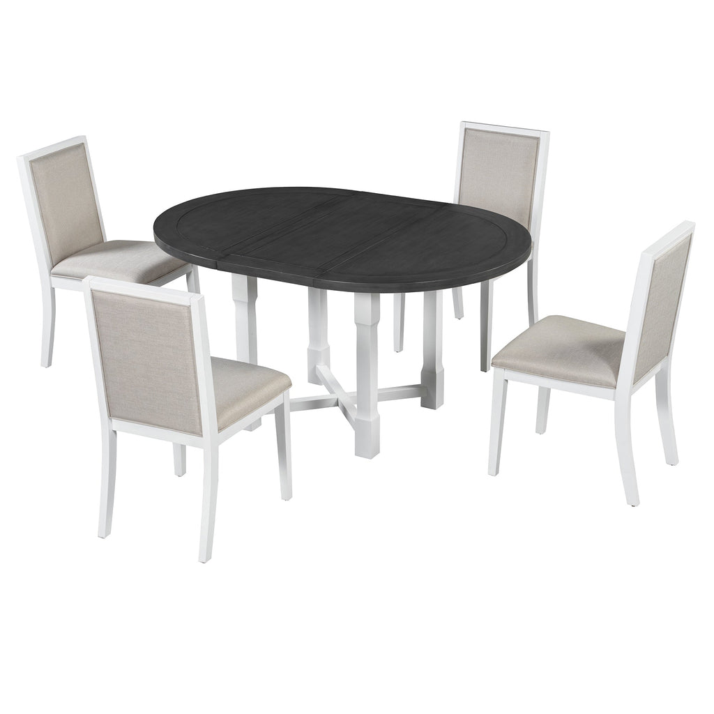 5-Piece Extendable Dining Table Set with Removable Leaf