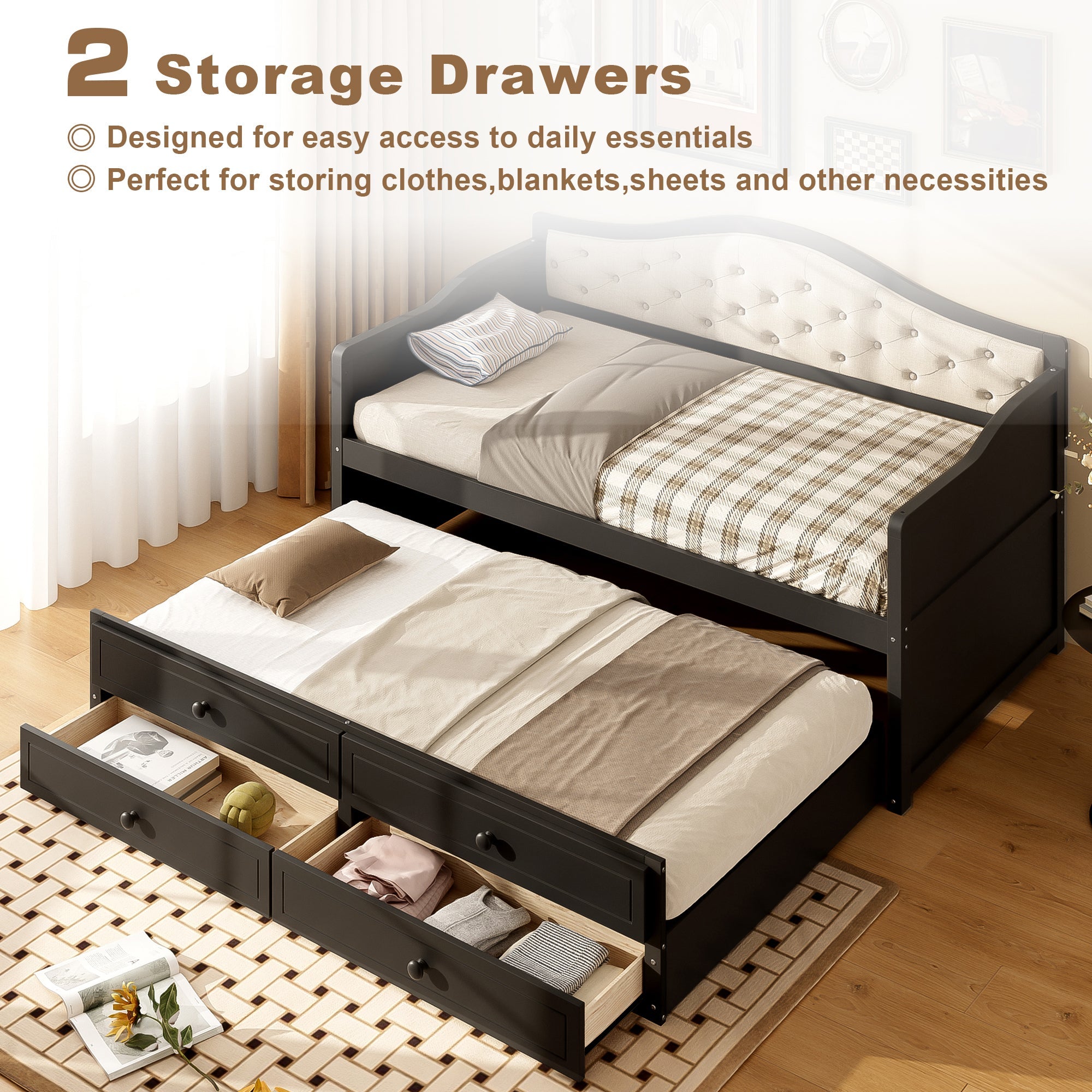 Wooden Twin Sofa Bed with Trundle