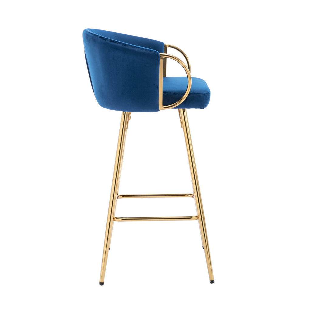 Velvet Bar Stools with Chrome Footrest and Base（Set of 2)