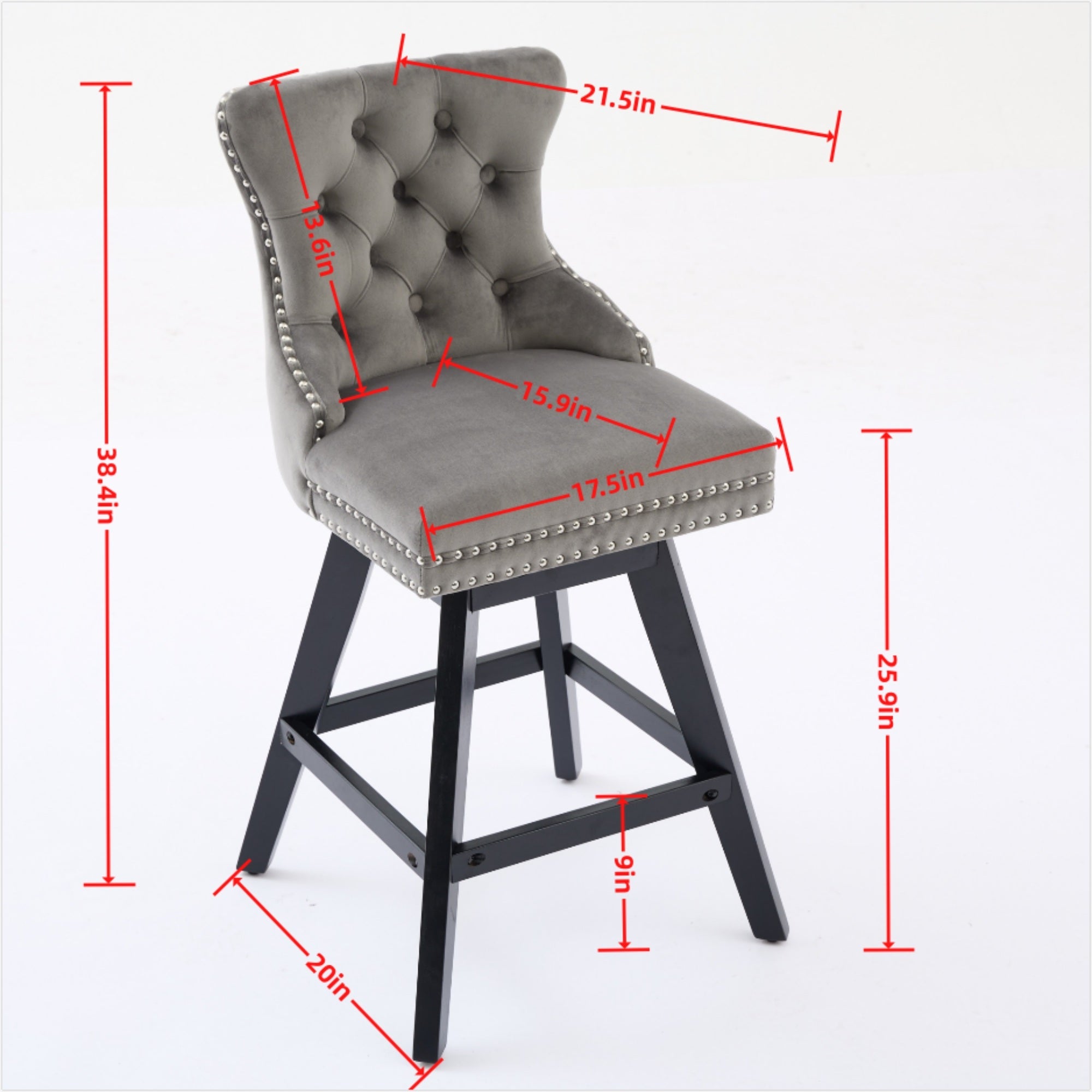 Swivel Velvet Barstools with Button Tufted Decoration (Set of 2)