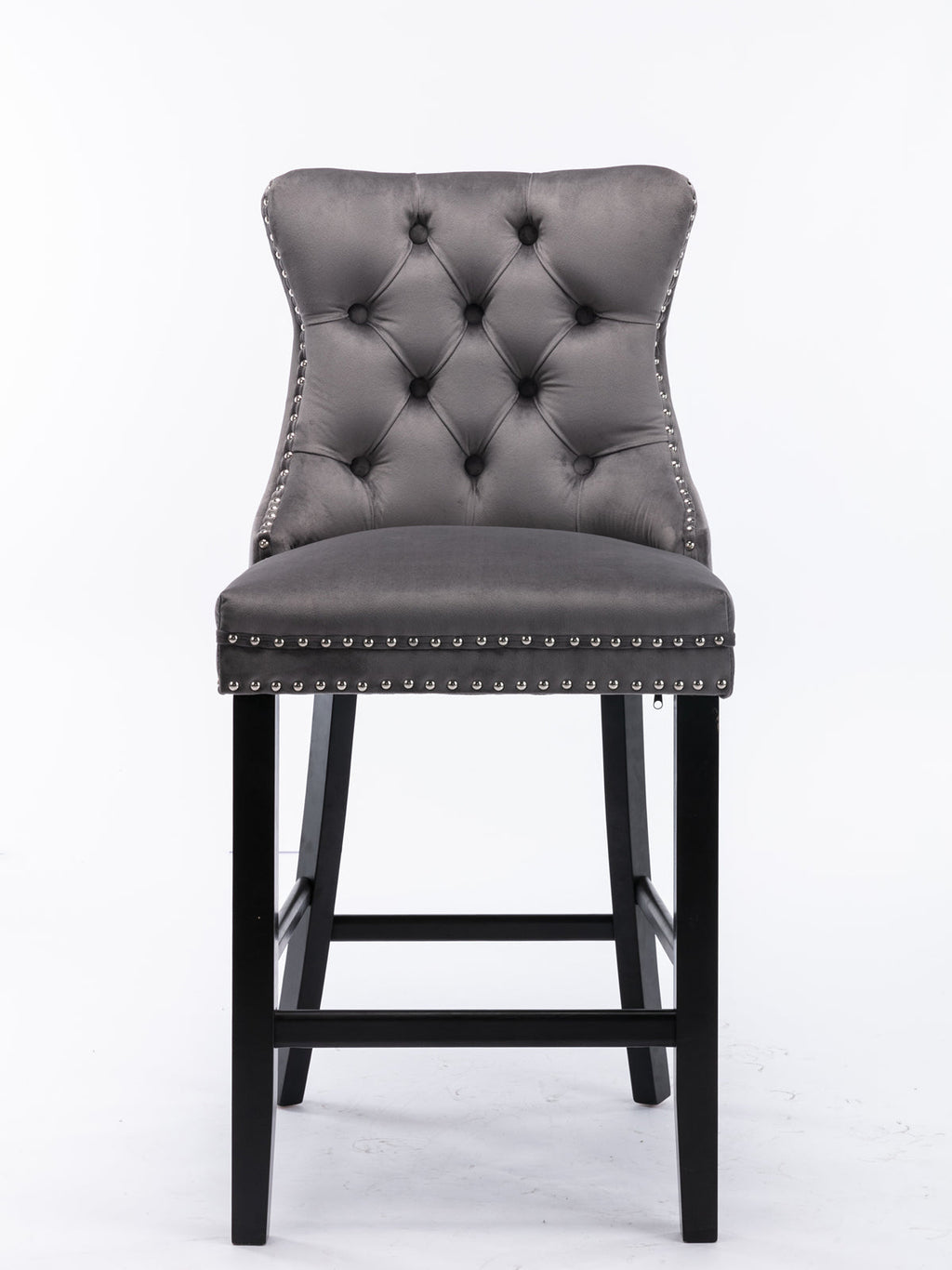 Contemporary Velvet Upholstered Barstools with Button Tufted Decoration (Set of 2)