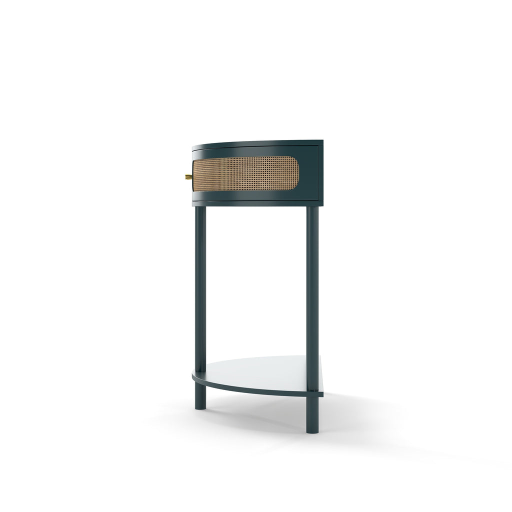 Rattan Semi Circle End Table with 2 Rattan Storage Cabinet