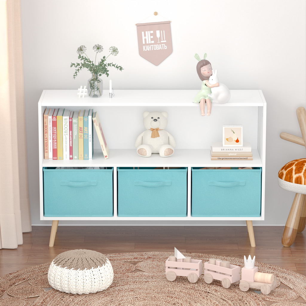 Children's Book Display Kids Bookcase with 3 Fabric Bins