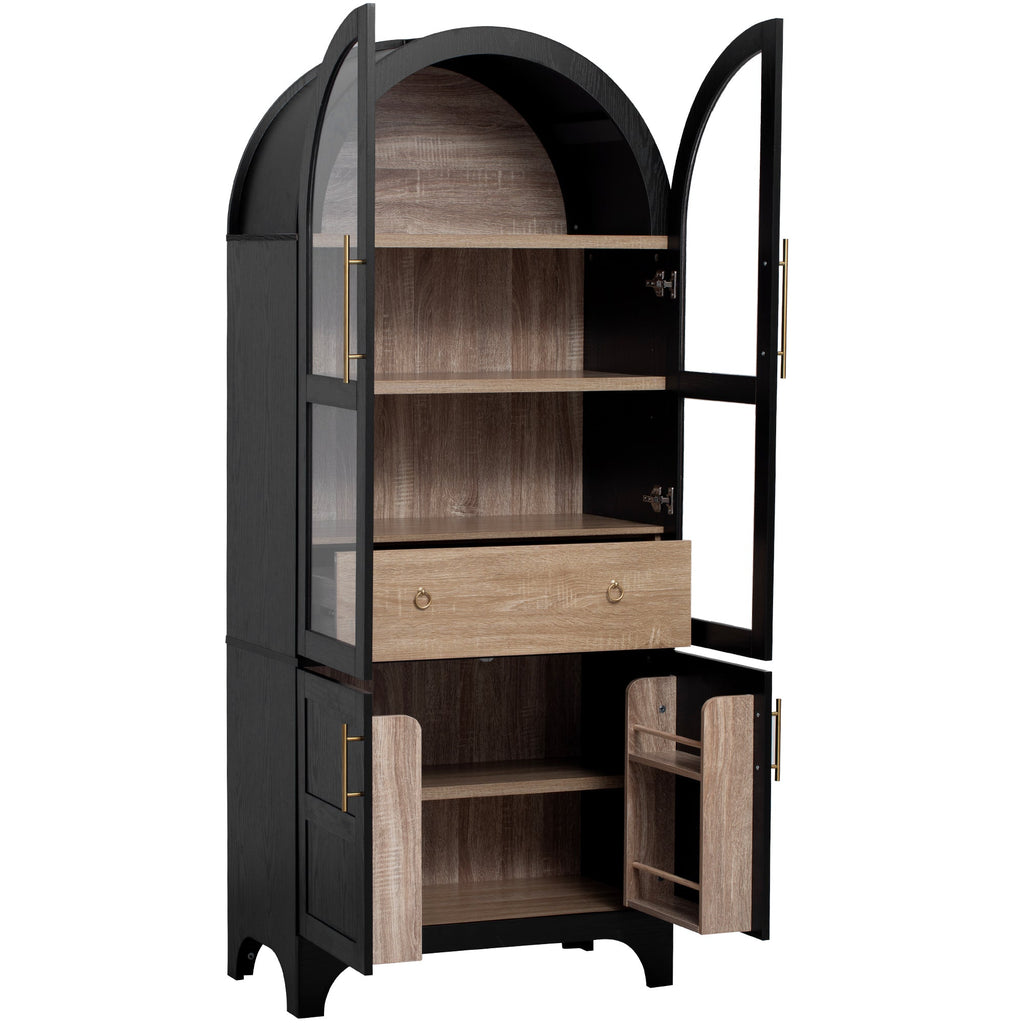 71" Tall Arched Farmhouse Kitchen Pantry Cabinet with Door Shelves