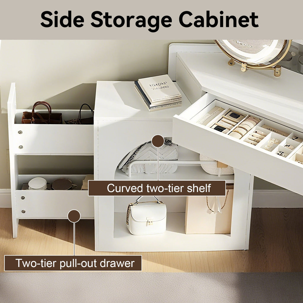 Modern Corner Vanity Set with Mirror and Stool