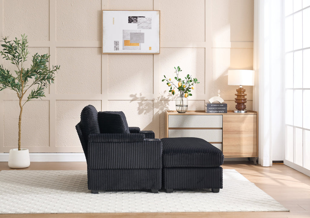 Corduroy Upholstered Chaise Lounge Sofa with Handrail Storage