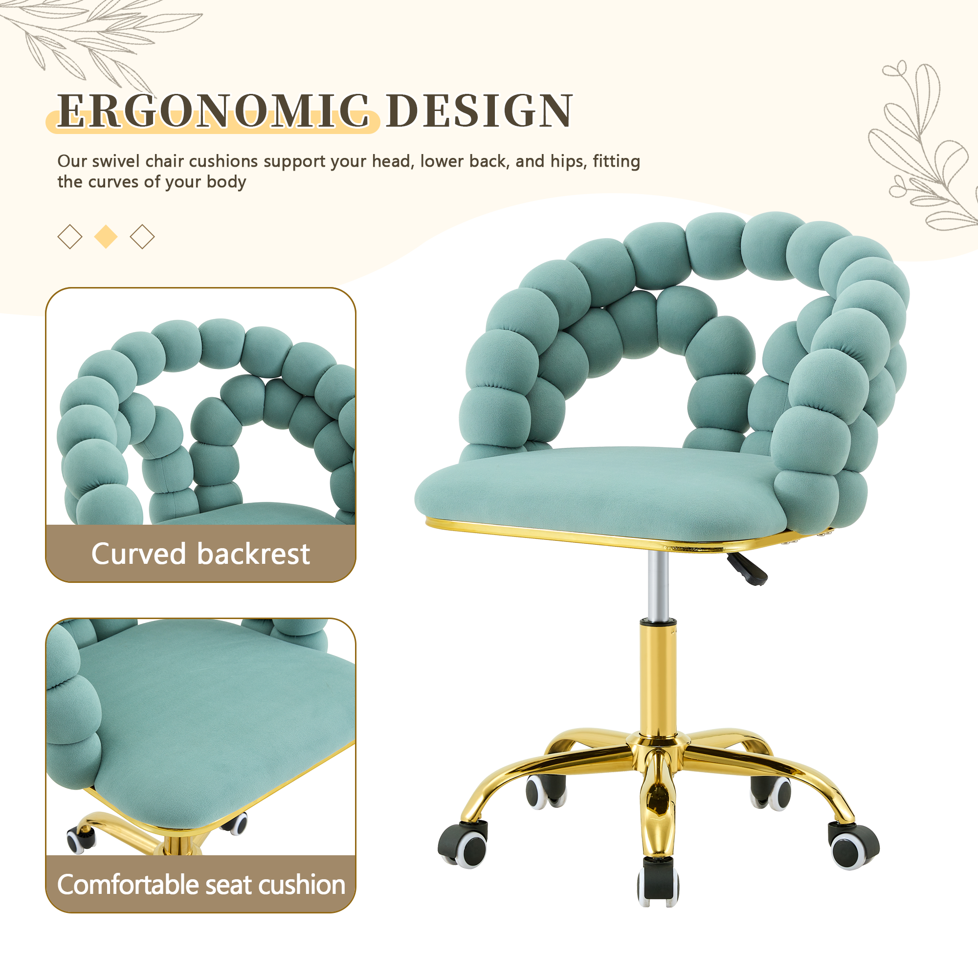 Coloful Modern Velvet Adjustable Swivel Desk Chair with Bubble Back