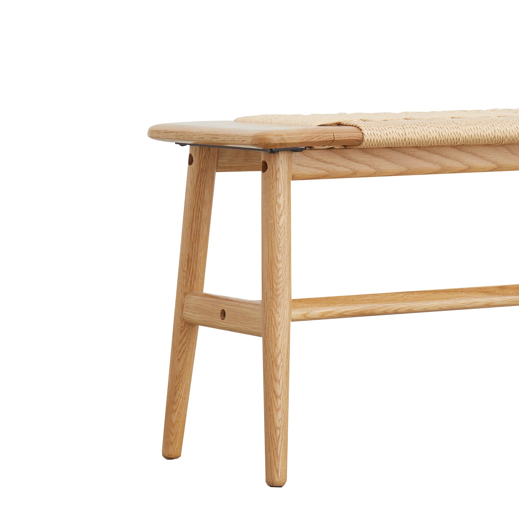 Woven Design Oak  Dining Bench with Handwoven Cane Seat