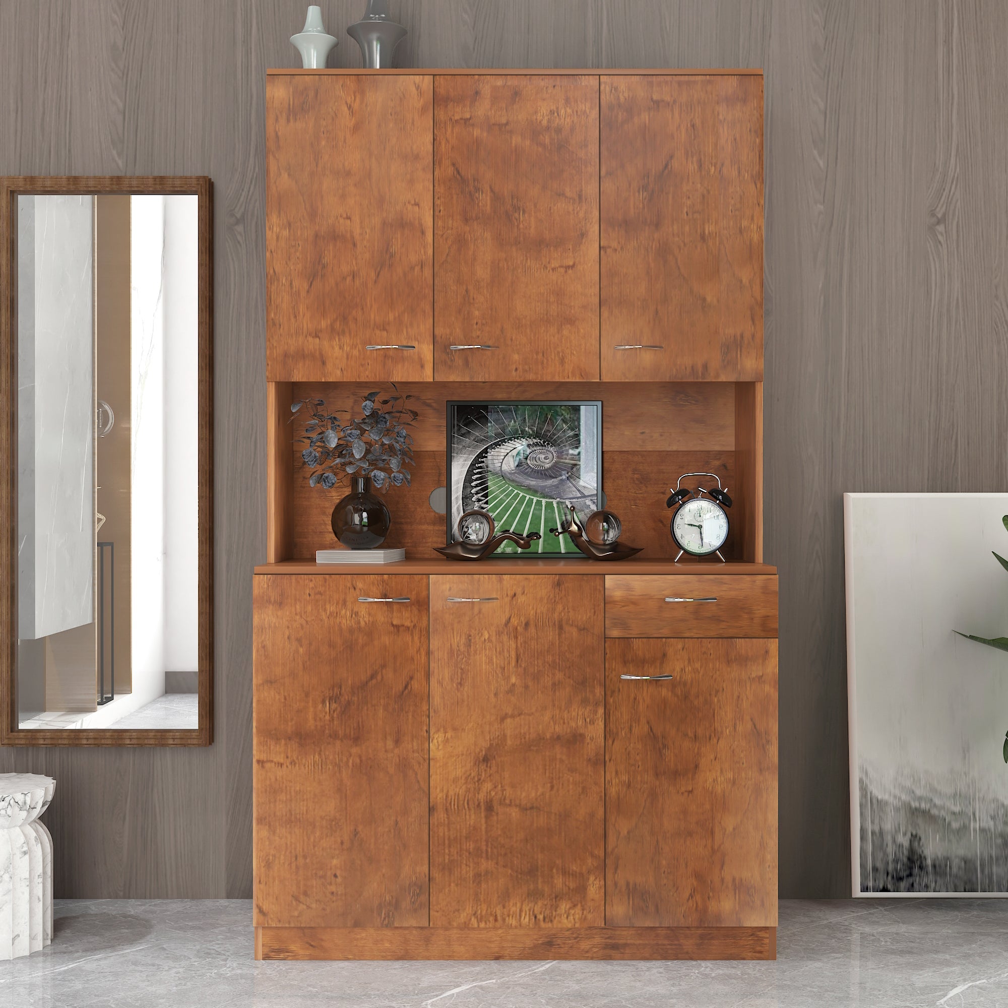 70.87' Tall White Kitchen Cabinet with 6-Doors