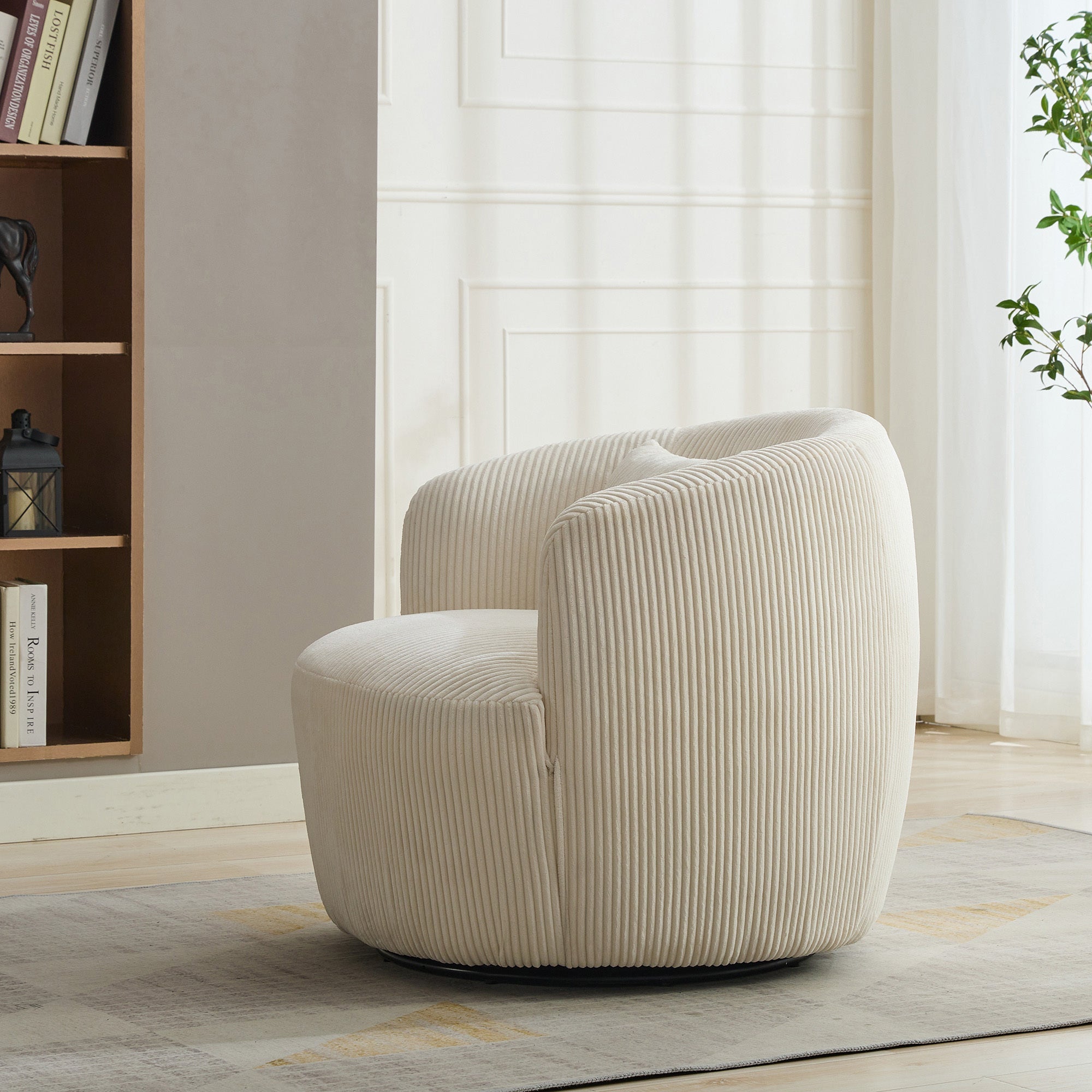 34.25' Wide Upholstered Corduroy Metal Base Swivel Soft Chair