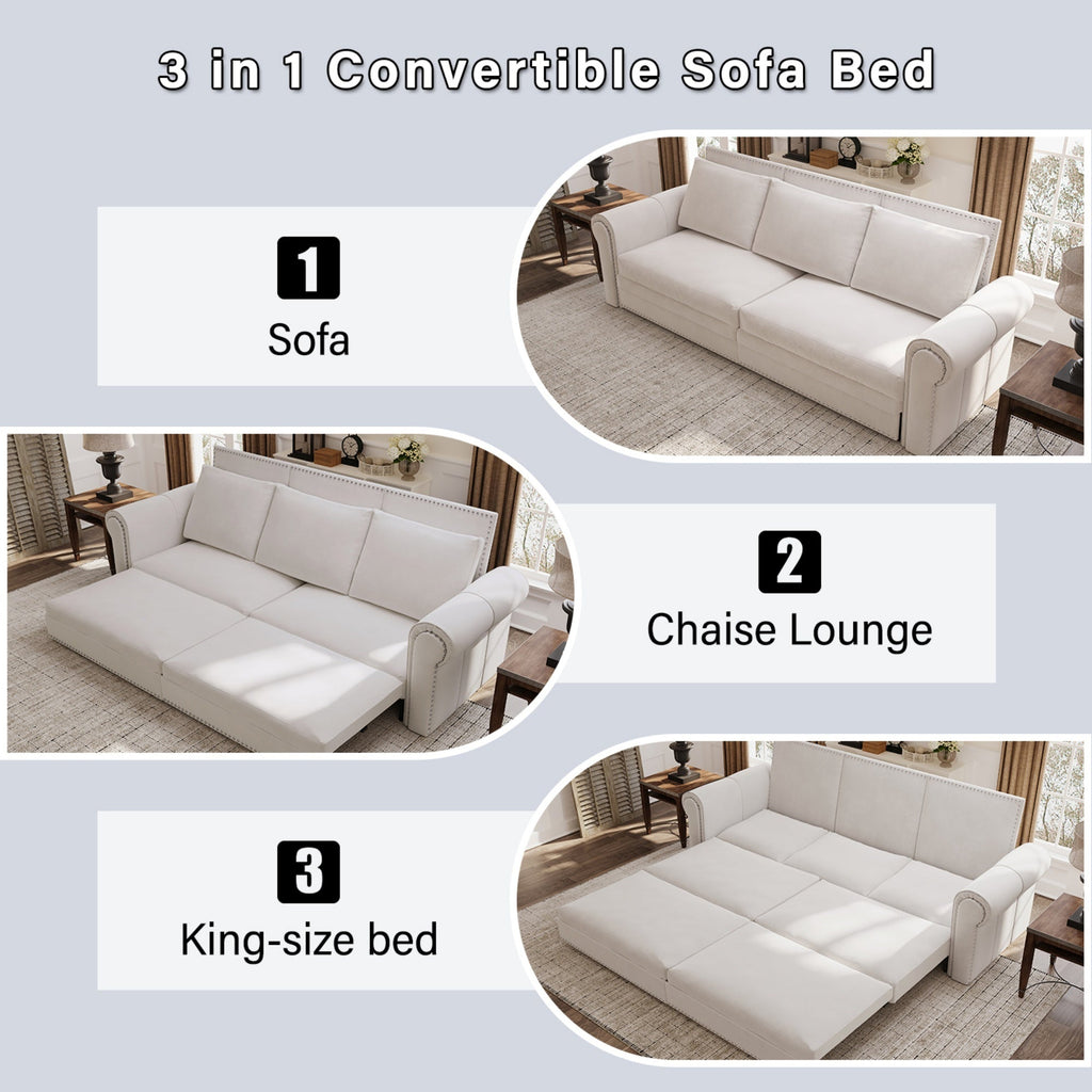 93.7' King Velvet Convertible Sleeper Sofa