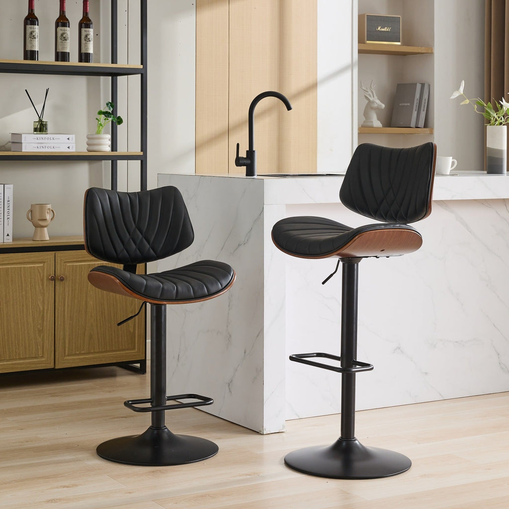 Mid Century Walnut Bentwood Bar Stools (Set of 2)
