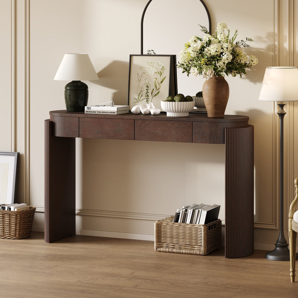 Entryway Console Table with Fluted Legs & Storage Drawers