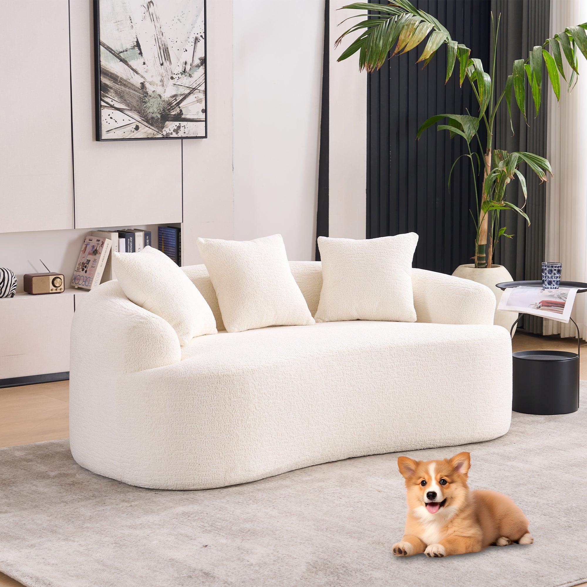 Loveseat Sofa with Wood Grain Chenille Fabric