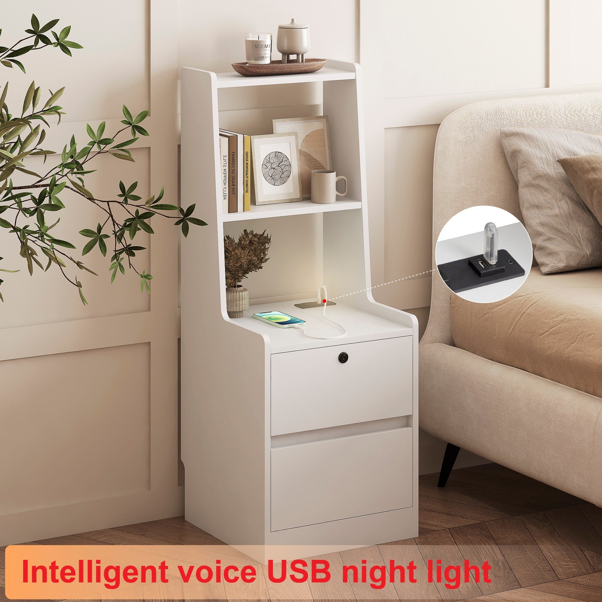 Modern Smart Nightstand with Charging Station