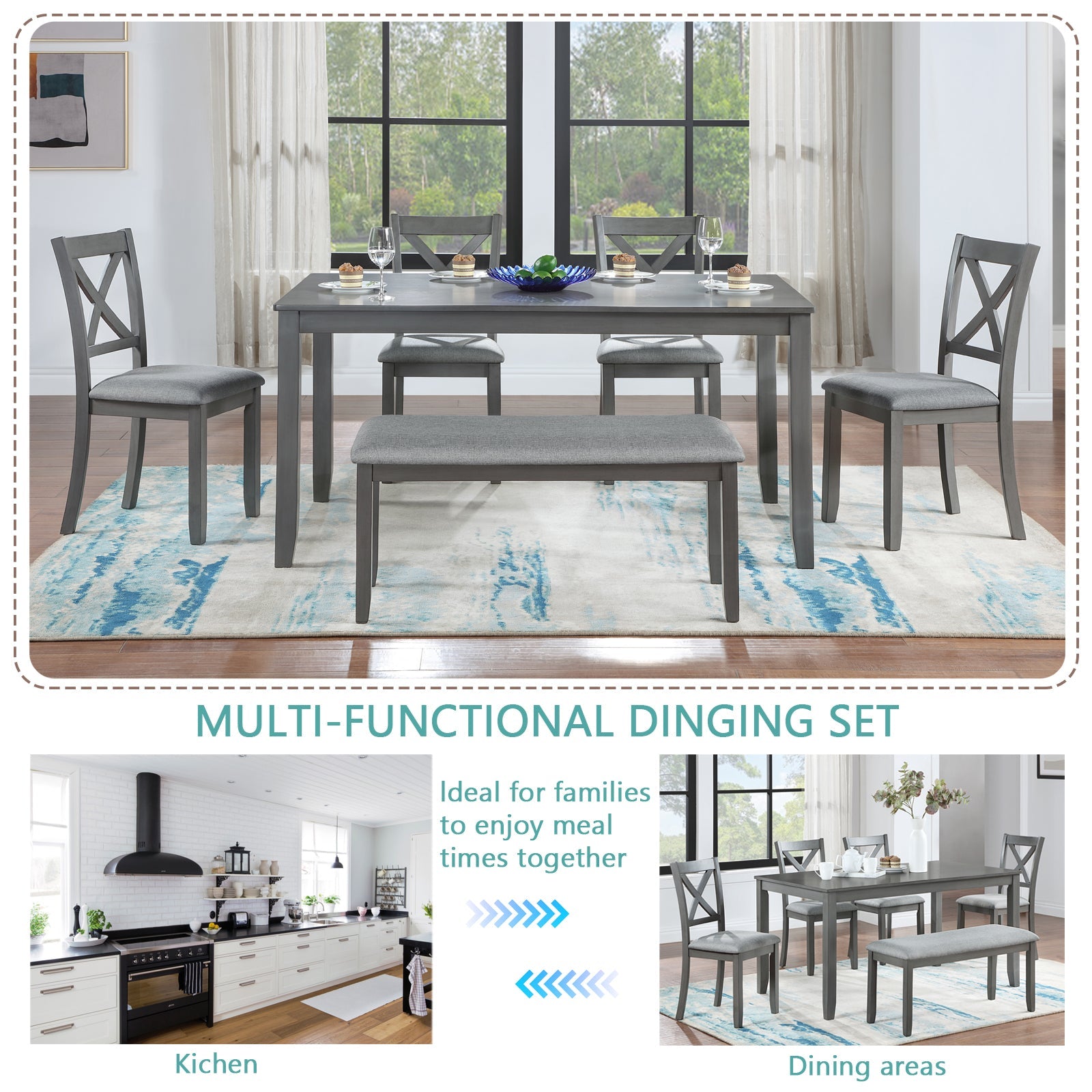 Rectangular Wooden Dining Table (Set for 6)