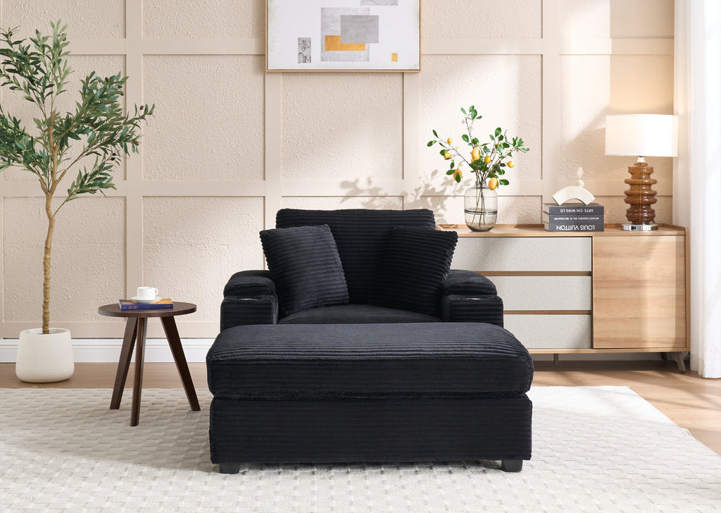 Corduroy Upholstered Chaise Lounge Sofa with Handrail Storage