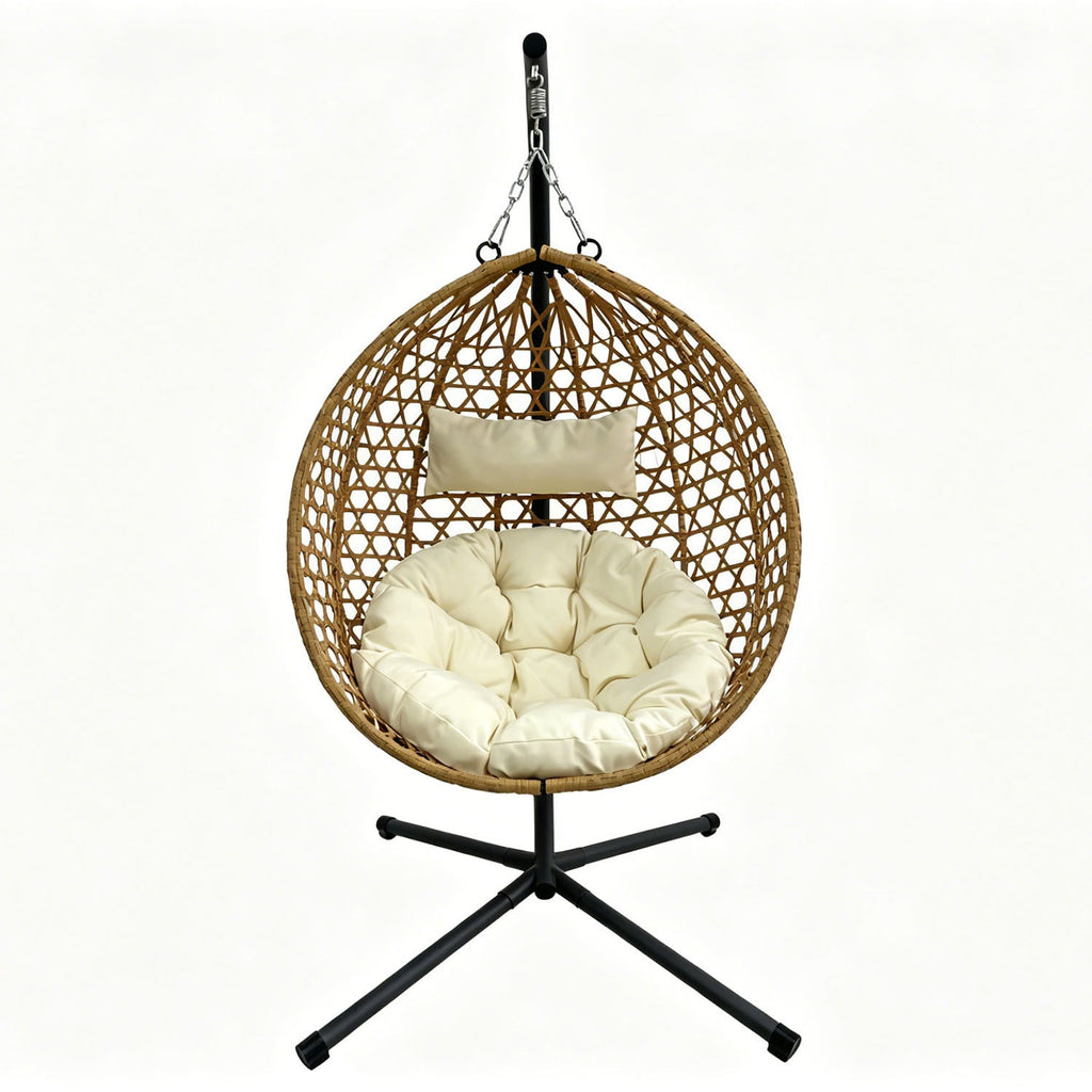Folding PE Rattan Hanging Egg Chair with Aluminum Steel Frame