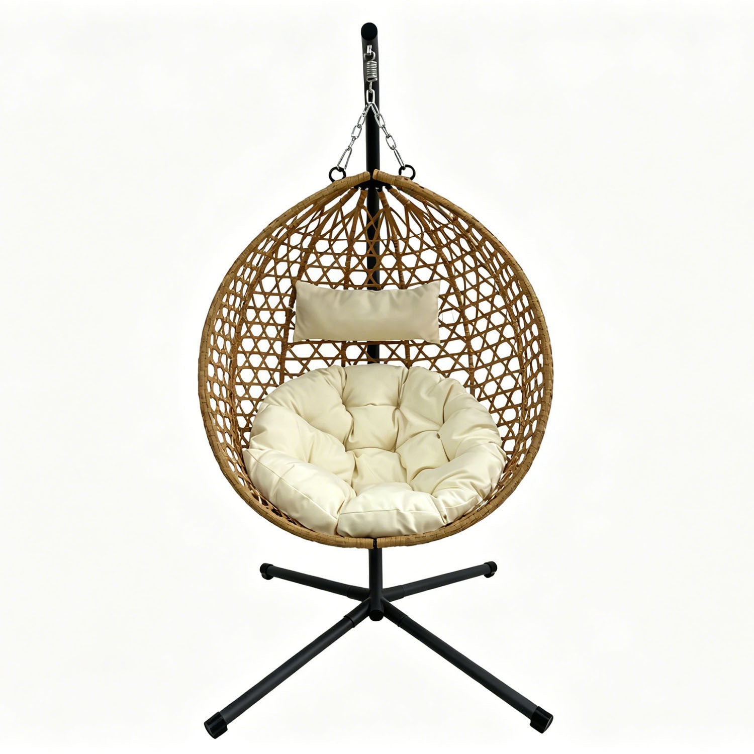 Folding PE Rattan Hanging Egg Chair with Aluminum Steel Frame