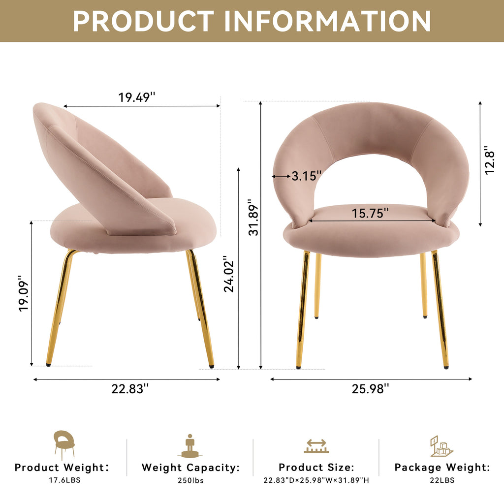 Velvet/Teddy Fabric Dining Chairs with Curved Backrest