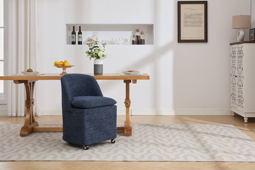 Chenille Fabric Dining Chairs with Universal Wheels