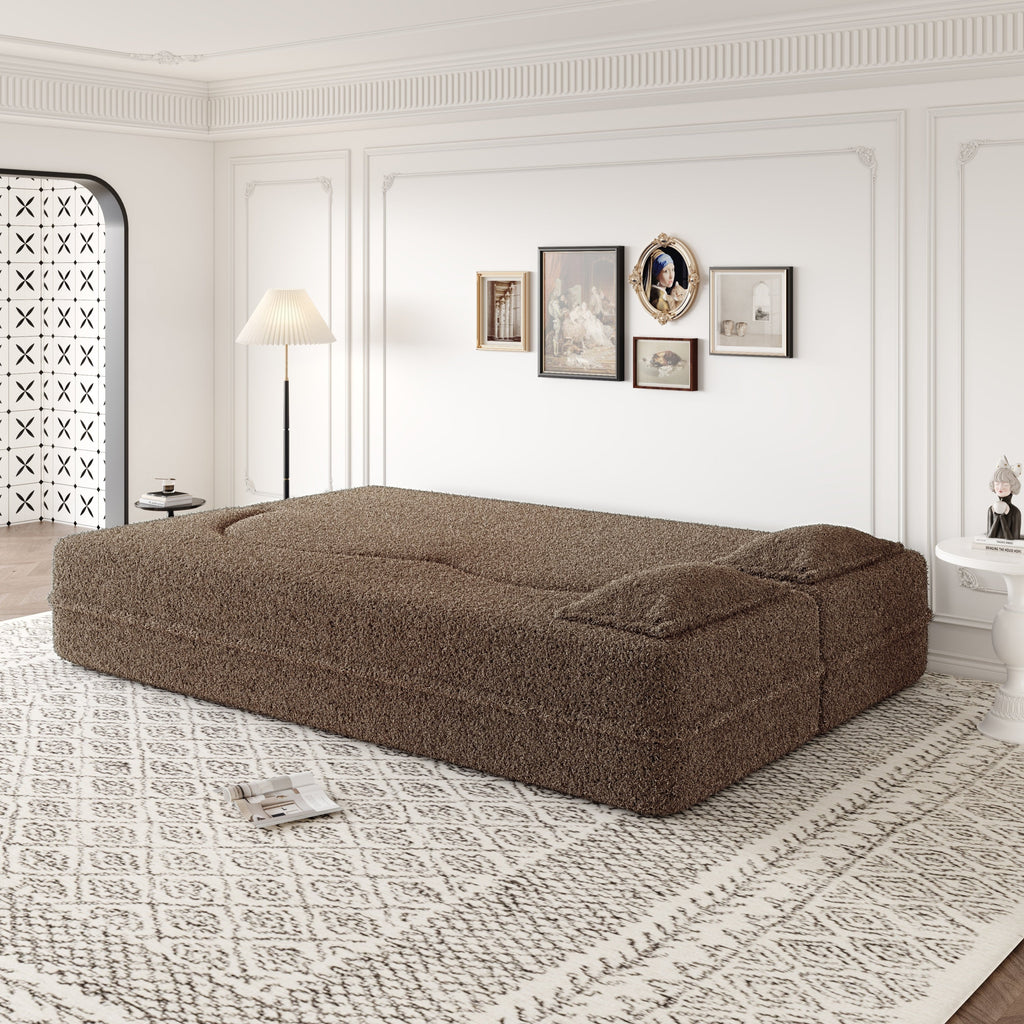 Modern Convertible Teddy Fabric Sofa with 2 Pillows
