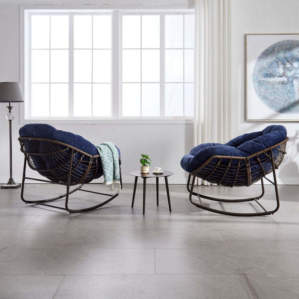 Outdoor Rattan Rocking Recliner Chair with Padded Cushion
