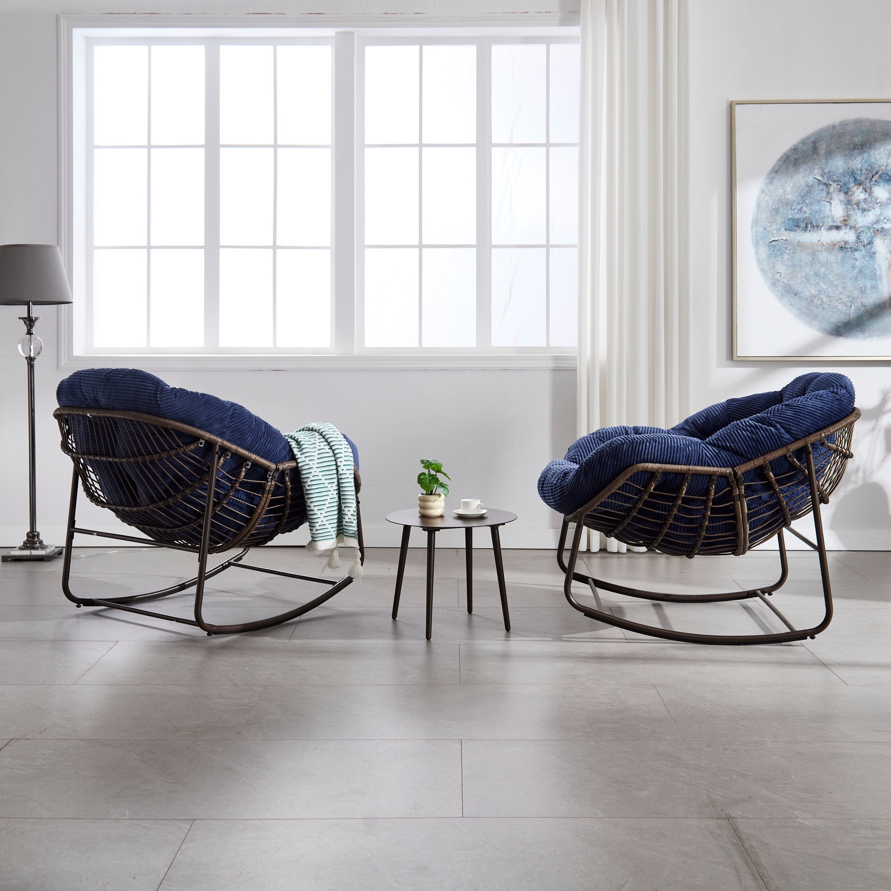 Outdoor Rattan Rocking Recliner Chair with Padded Cushion