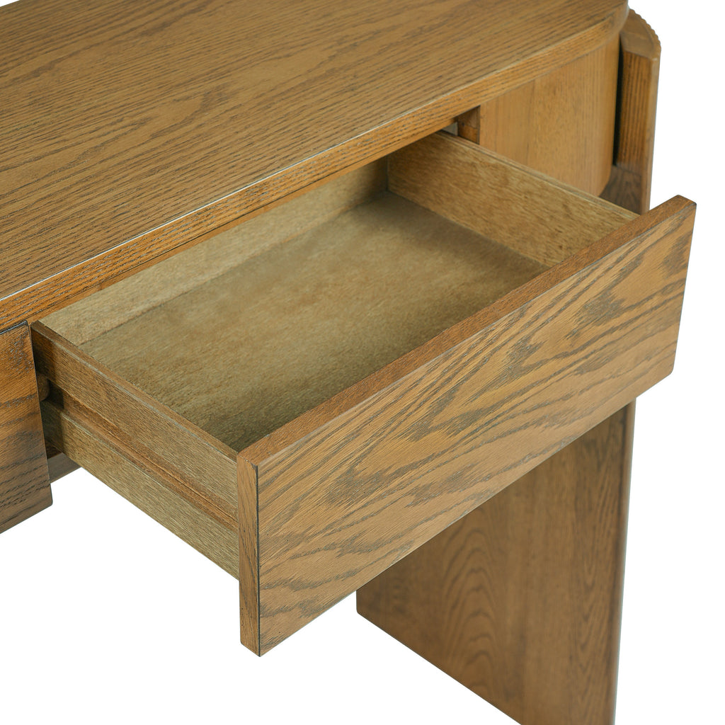 Natural Wood Console Table with Fluted Design