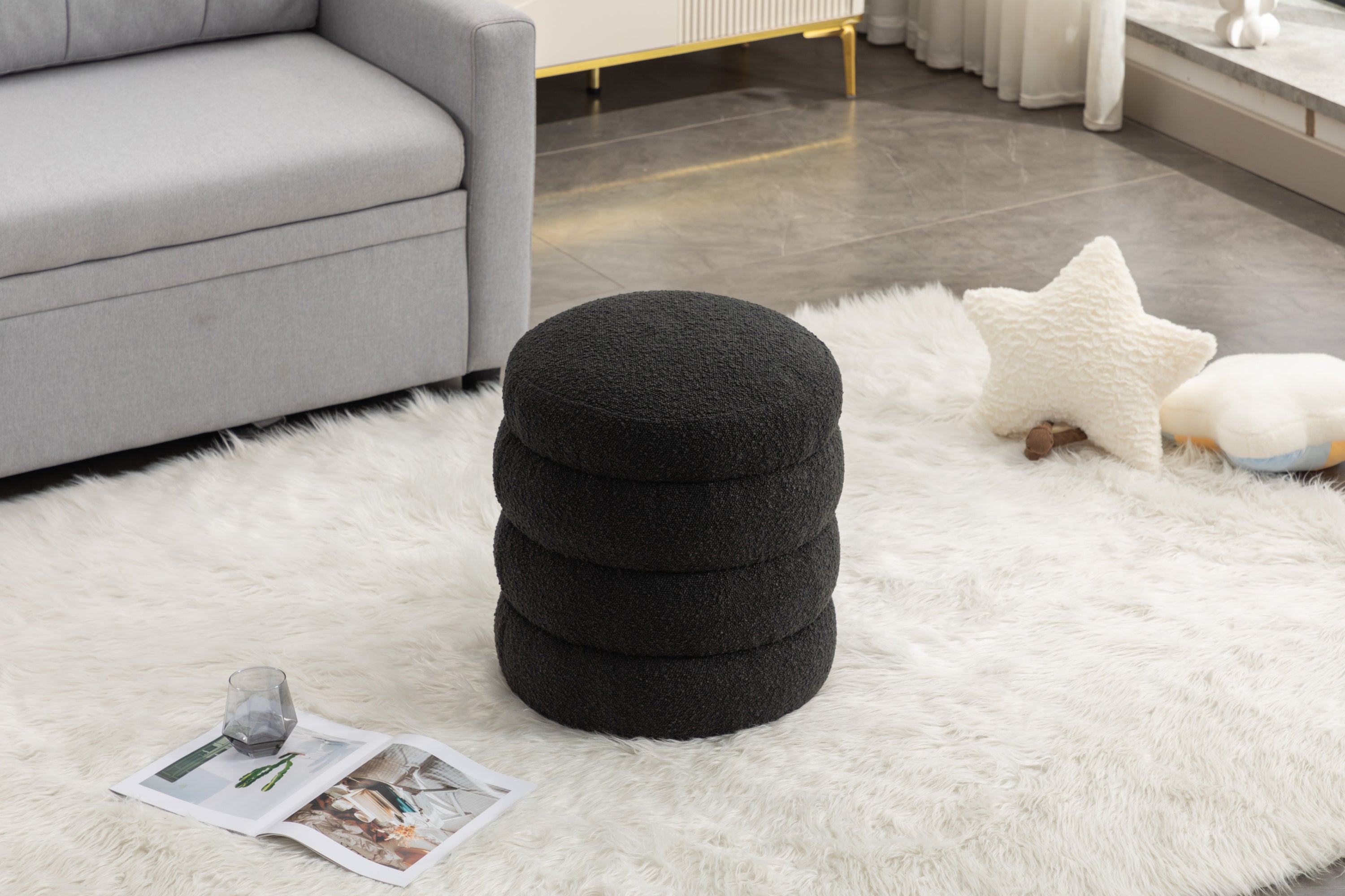 Boucle/Velvet Round Ottoman Footrest Stool