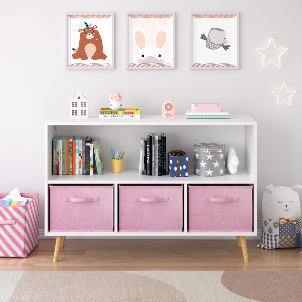Children's Book Display Kids Bookcase with 3 Fabric Bins