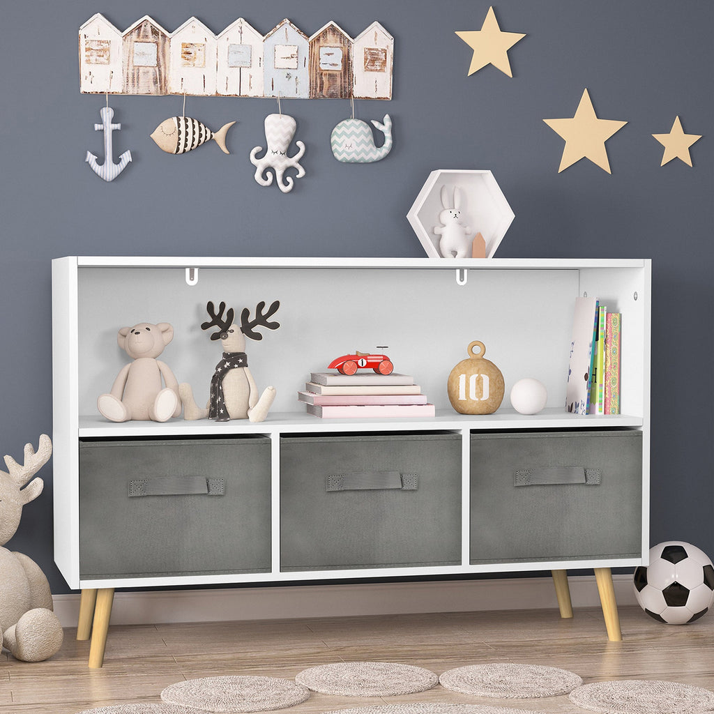 Children's Book Display Kids Bookcase with 3 Fabric Bins