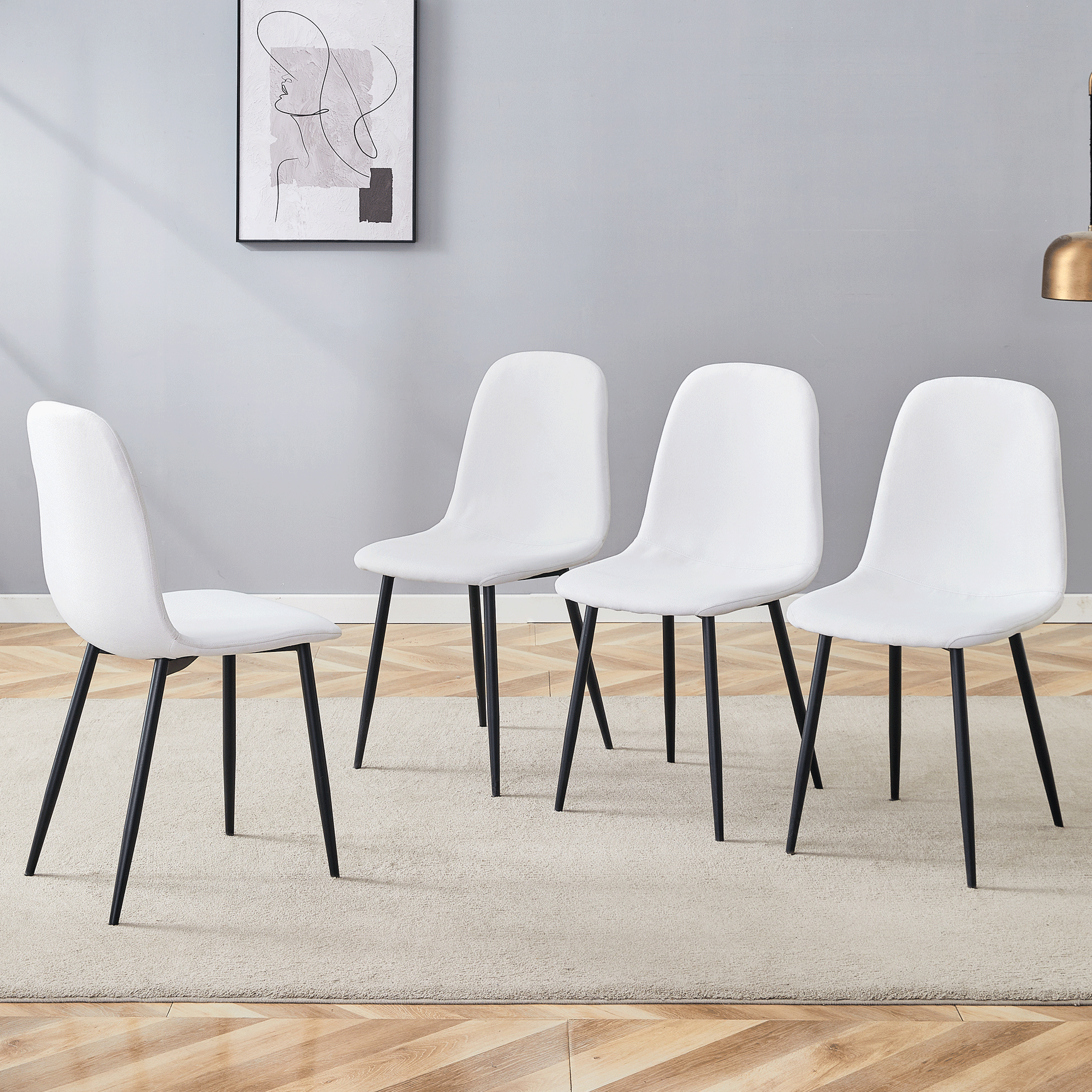 Luxury Simple Chair Black Linen Dining Chair  (Set of 4)