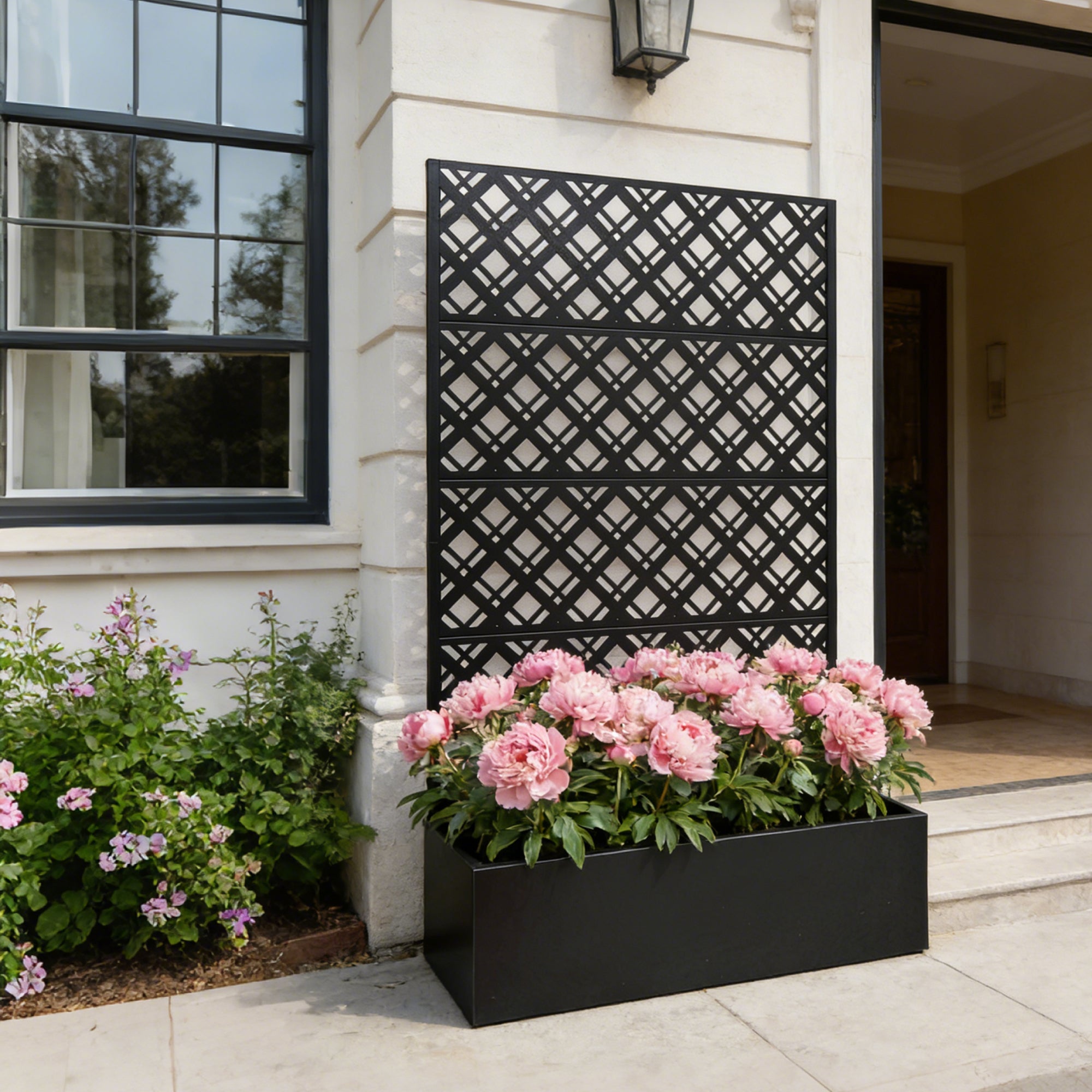 Black Metal Raised Garden Bed with Trellis for Climbing Plants