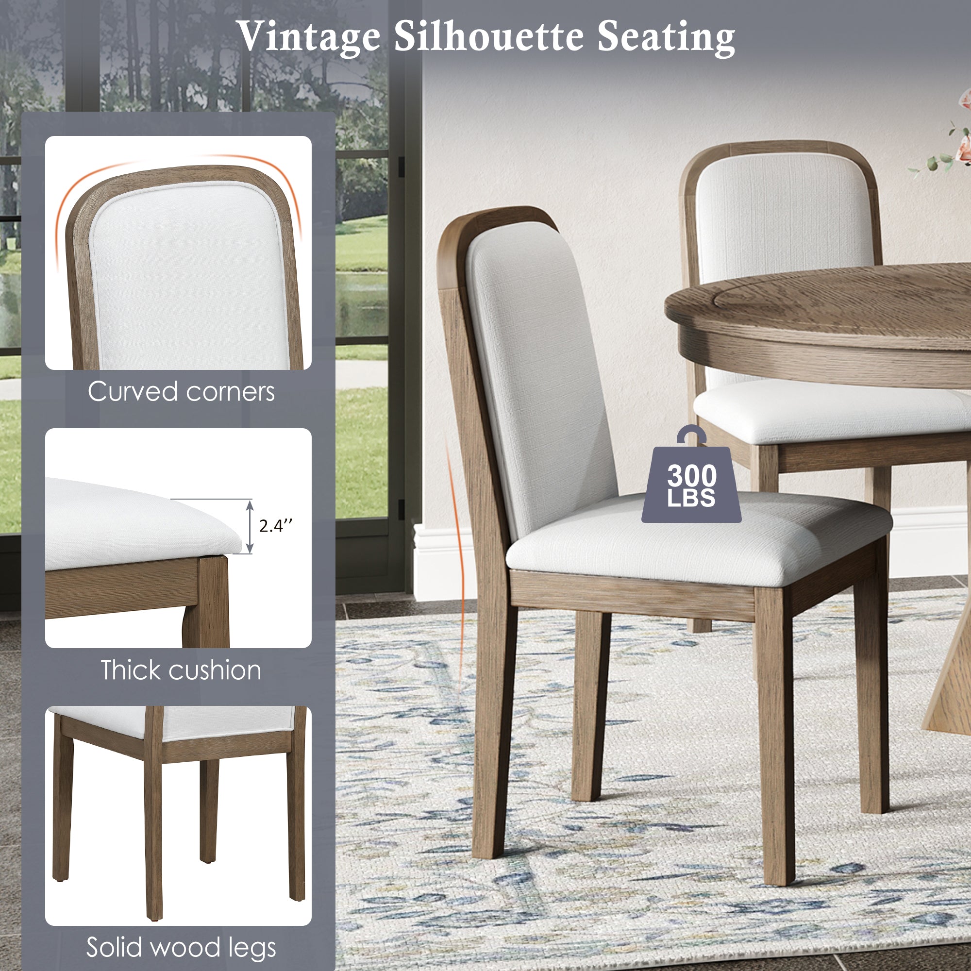 Vintage Extendable Dining Table Set with 4 Upholstered Chairs