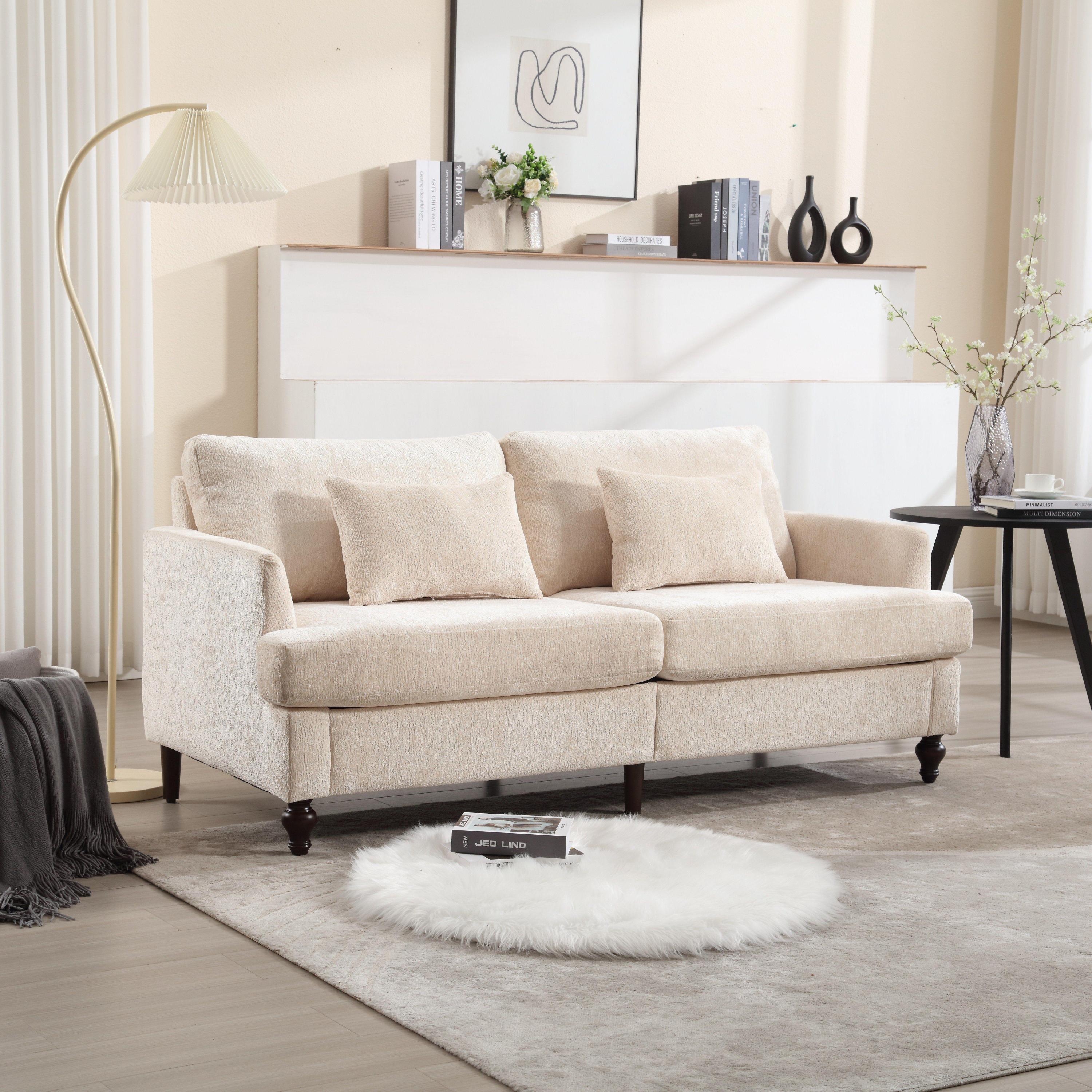 Mid Century Modern Chenille Fabric Loveseat Sofa
