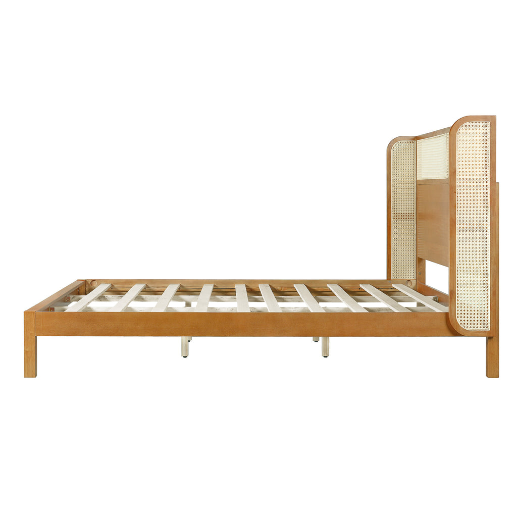 Mid Century Modern Bed With Natural Color Headboard