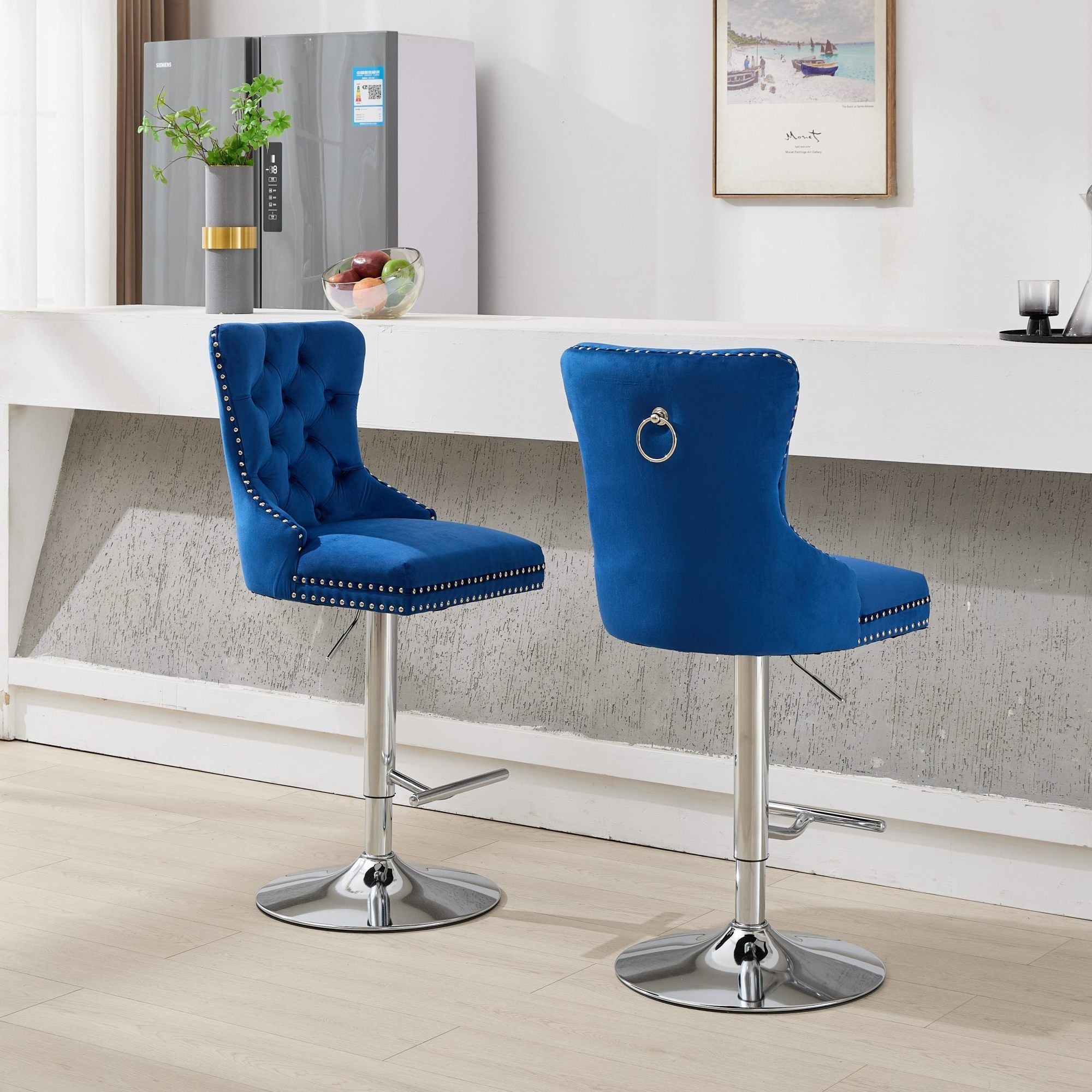 Modern Upholstered Swivel Velvet Barstools (Set of 2)