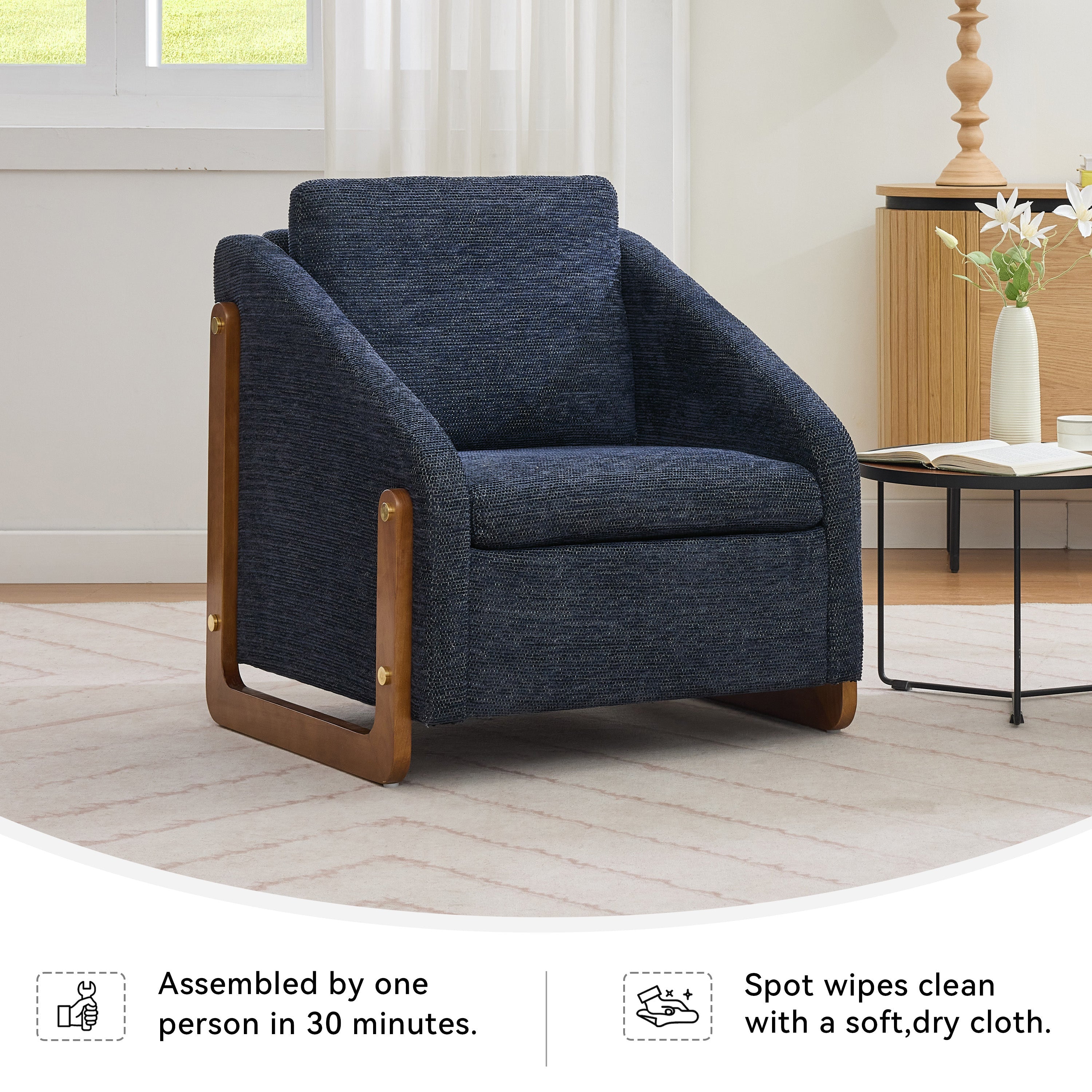 Modern Upholstered Armchair with Wooden Side Frame