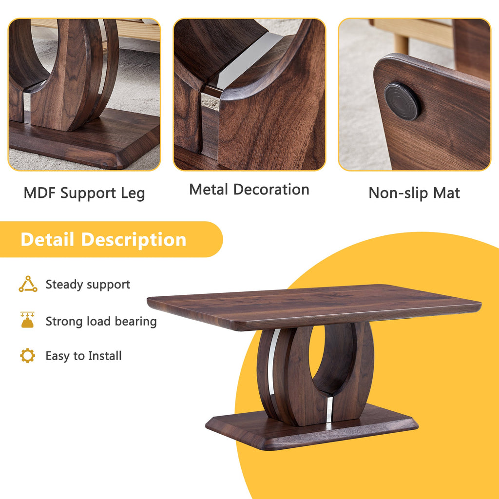 Modern Minimalist Walnut Dark Brown Rectangular Coffee Table
