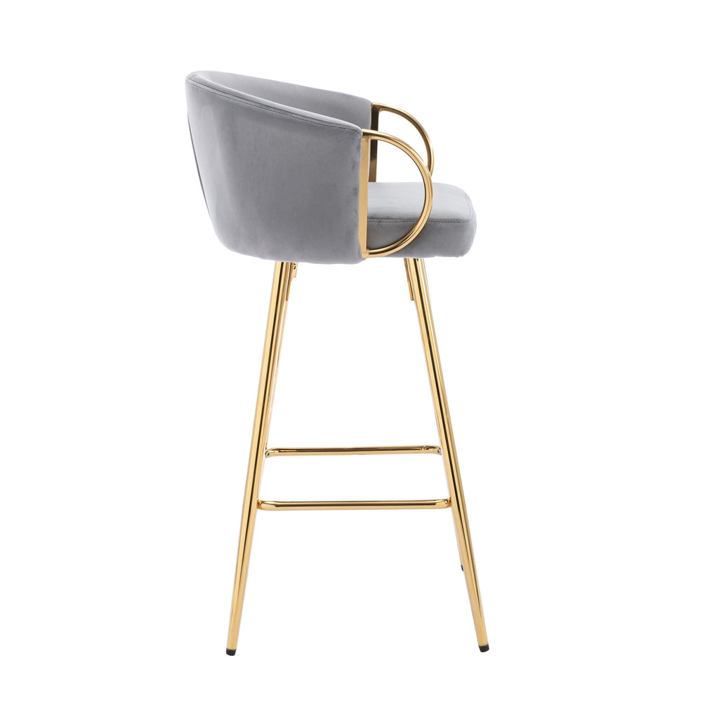 Velvet Bar Stools with Chrome Footrest and Base（Set of 2)