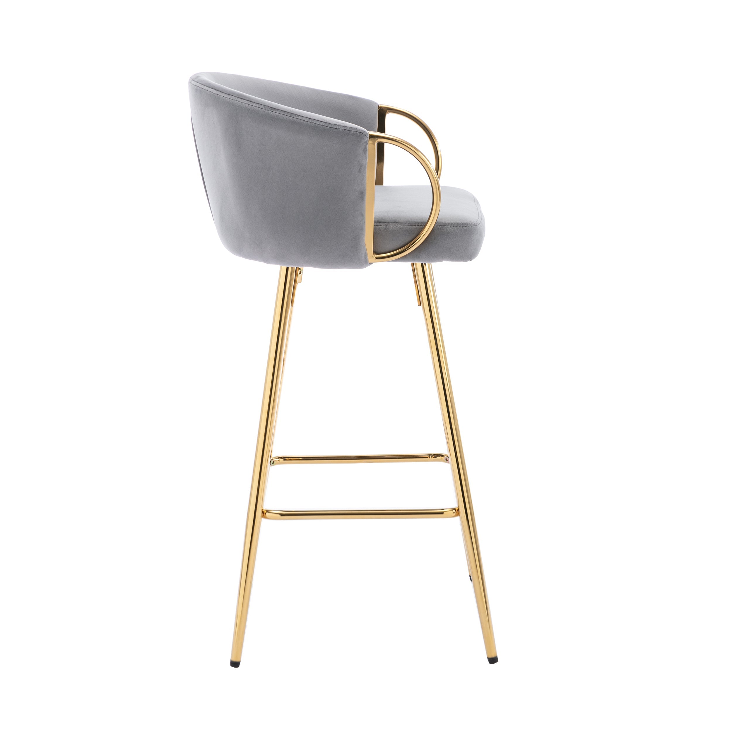 Velvet Bar Stools with Chrome Footrest and Base（Set of 2)