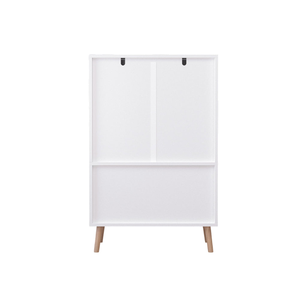 White Modern Wooden Toy Storage Cabinet with Natural Wood Legs
