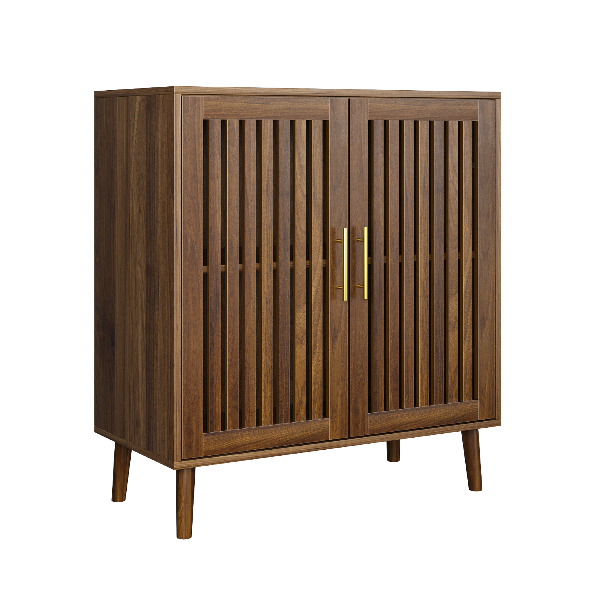 Farmhouse Walnut Sideboard Buffet Cabinet With Louvered Doors