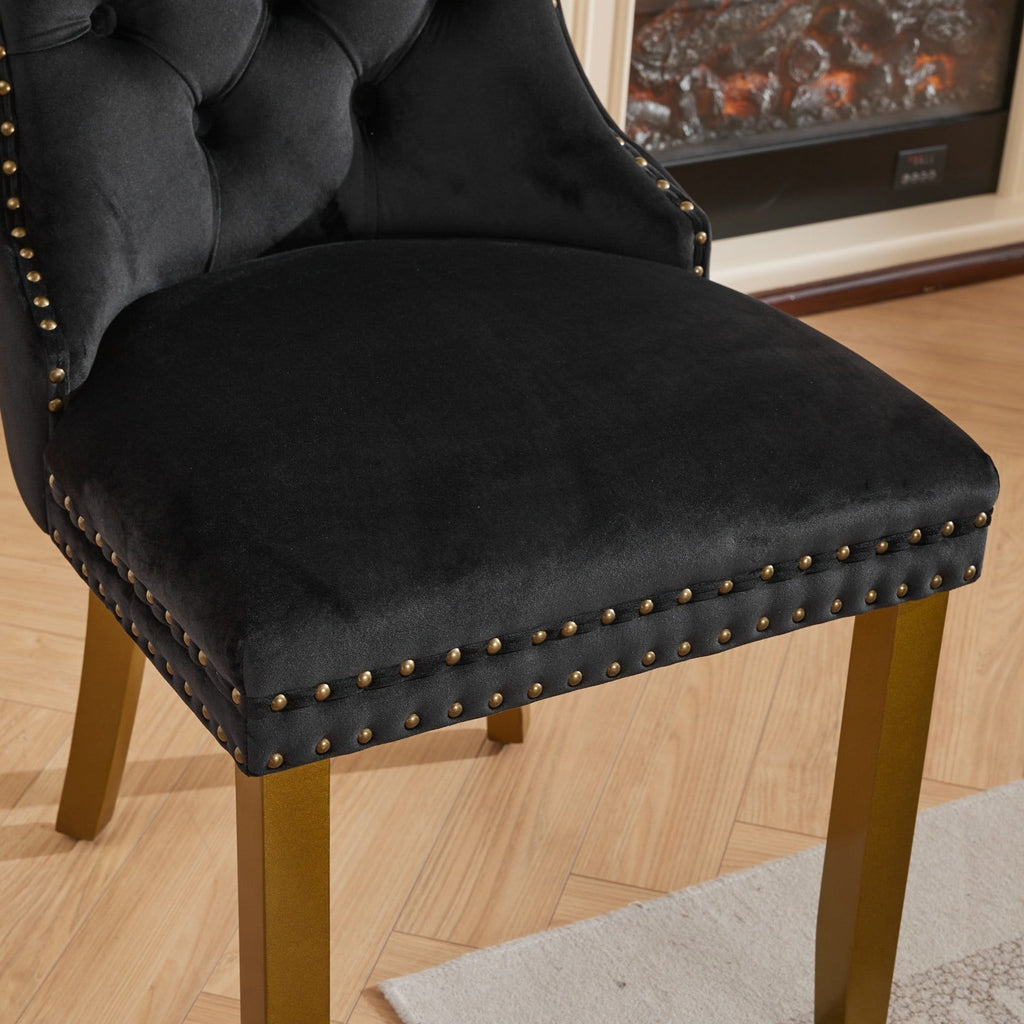 Mid-Century Velvet Dining Chairs with Lion Head Pull Ring (Set of 2)