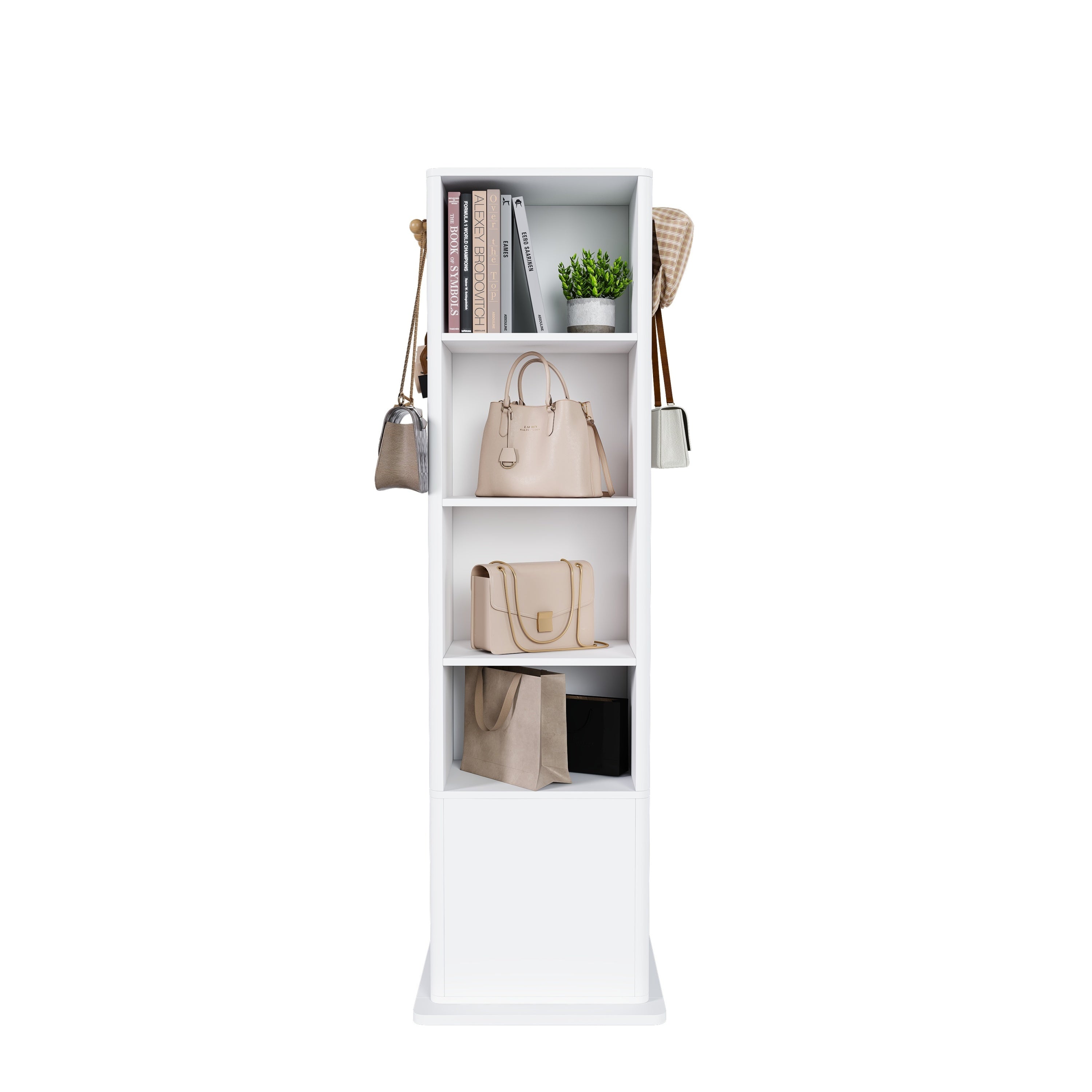 360° Rotating Makeup Cabinet with Full-Length Mirror and Jewelry Storage